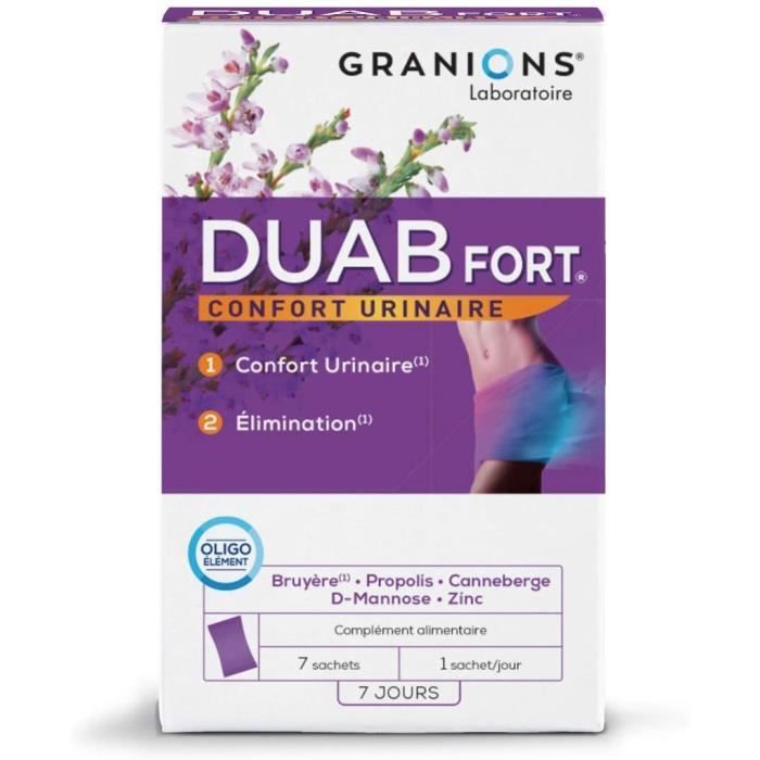 GRANIONS Duab Fort - 7 Sachets = 7 Jours - Canneberge, D-Mannose, Propolis, Bruyère, Oligoélément - Inconforts Urinaires Répétitifs,