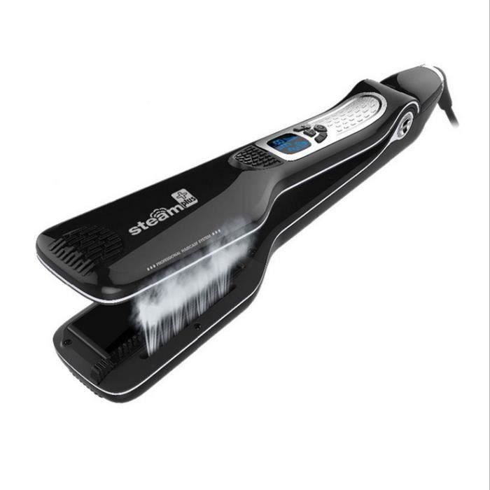 Fer à lisser vapeur professionnel lisseur vapeur cheveux en avec affichage LCD avec 5 trous de pulvérisation,anti-brûlur