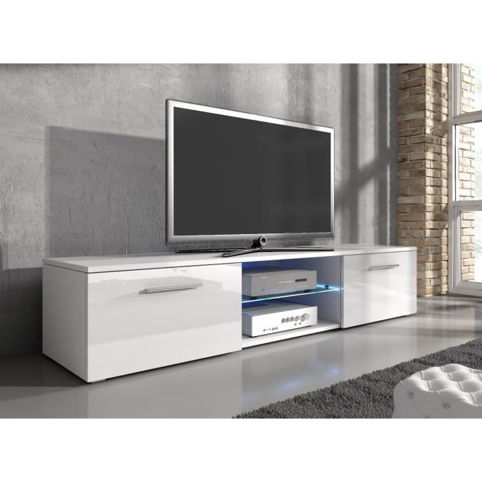 e-Com - Meuble TV Samuel - 150 cm - Mat Blanc et Blanc Brillant