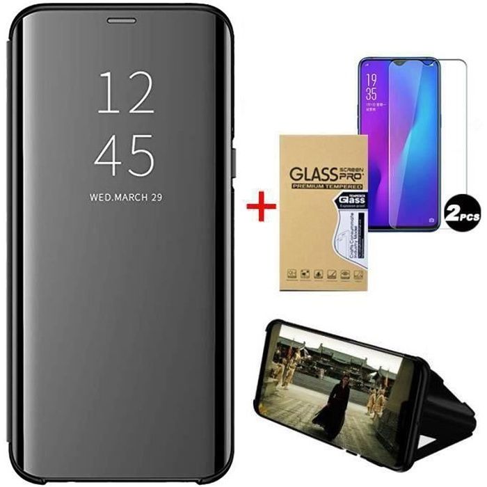 Coque Folio Samsung Galaxy A52 (5G), integral avec 2 Film Verre Trempé Translucide Clair Antichoc Luxe Protection, Noir