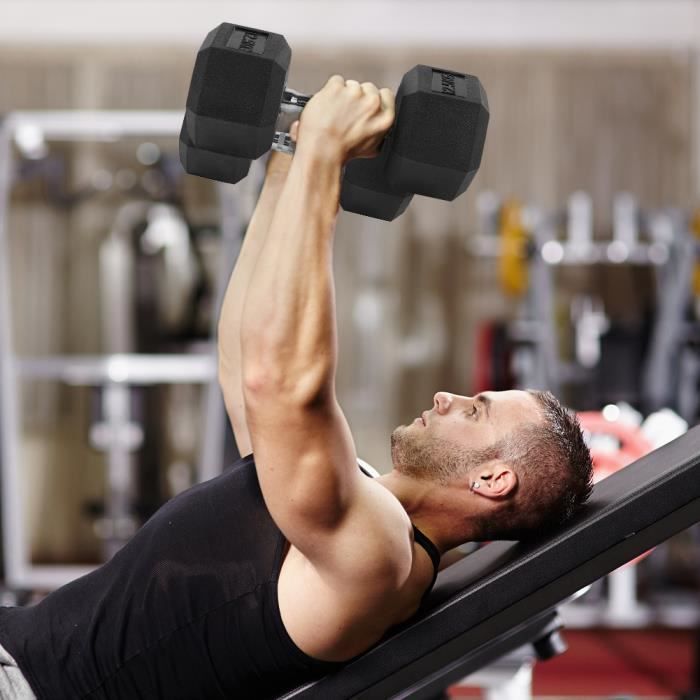 12,5 kg en caoutchouc hexagone exercice haltère gymnase à domicile entraînement équipement de remise en forme sans défilement -VQU