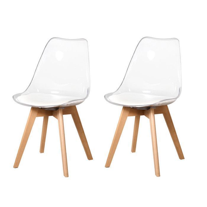 EGOONM Lot de 2 chaises transparentes, chaises de salle à manger coussin en PU design scandinave(Blanc)