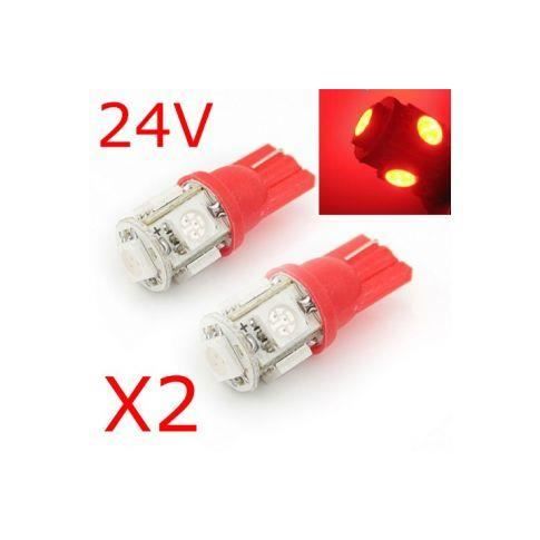 2 x T10 W5W 24V - 5 LEDS SMD ROUGE