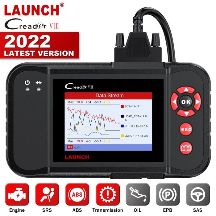 Launch Creader VIII Scanner OBD2 Vérification du Moteur SAS EPB Réinitialiser l'huile Outil de Diagnostic Lecteur de Code Français