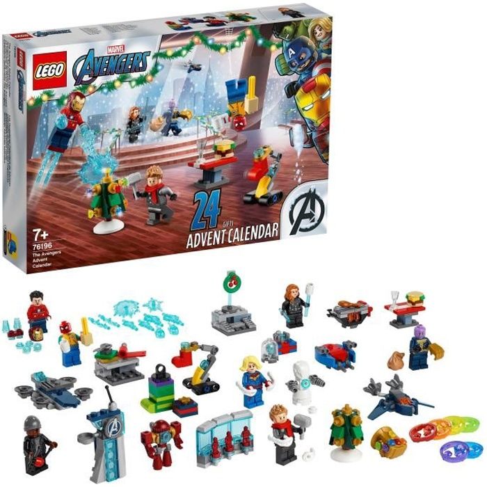 LEGO® 76196 Marvel Le Calendrier de l'Avent des Avengers, Jouet Enfants 7 ans, avec Spider-Man et Iron Man, Cadeau Noël