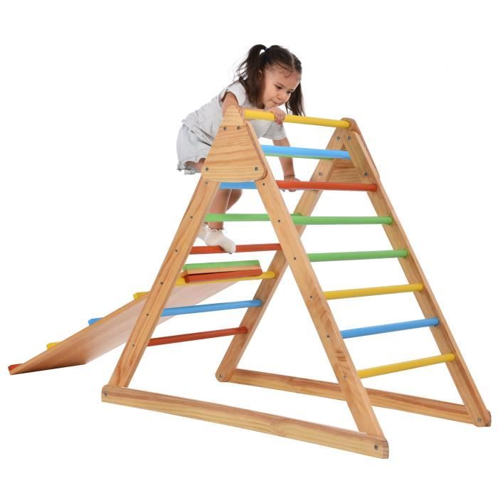 MODERNLUXE Aire de Jeux Intérieur multifonctionnel triangle d'escalade avec toboggan et arche d'escalade, en bois