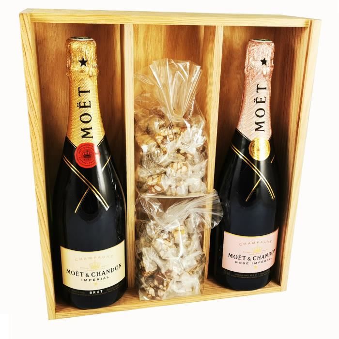 Champagne Moët & Chandon - Impérial Brut - Rosé & 2 * 150 grammes Nougadets Noirs - Jonquier Deux Frères - Dans un coffret bois