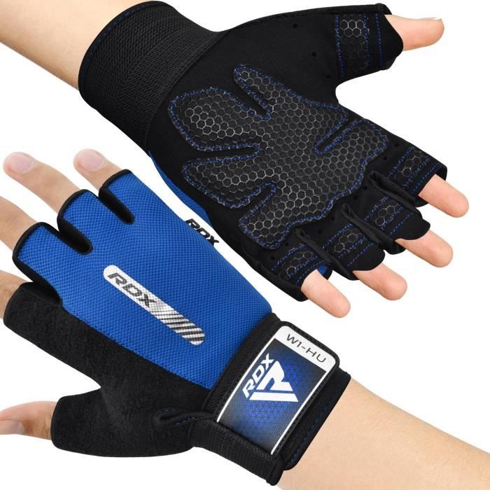 RDX Gants de Fitness Respirant Anti-dérapant, Gant Masculation Sport Soutien au Poignet Paume Forte Adhérence Gloves, Bleu
