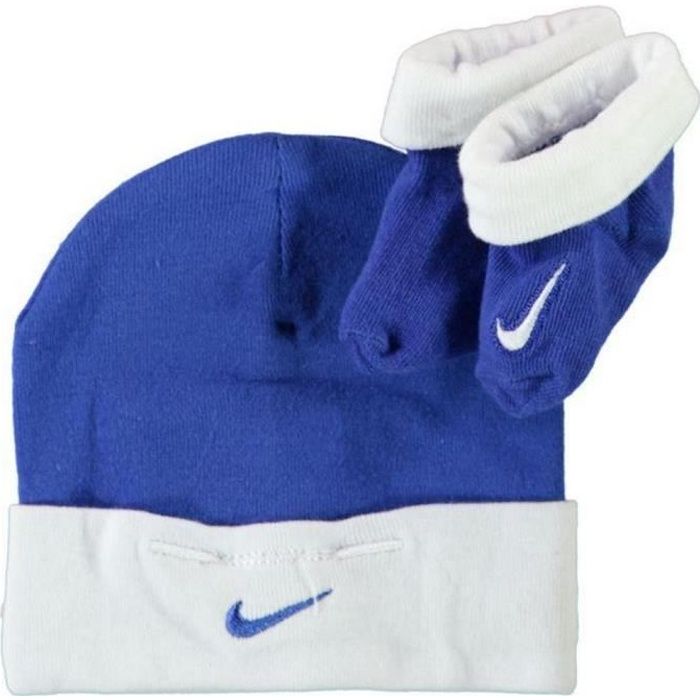Ensemble vêtements Nike Bébé Bonnet et Chaussons Bleu Roi et Blanc