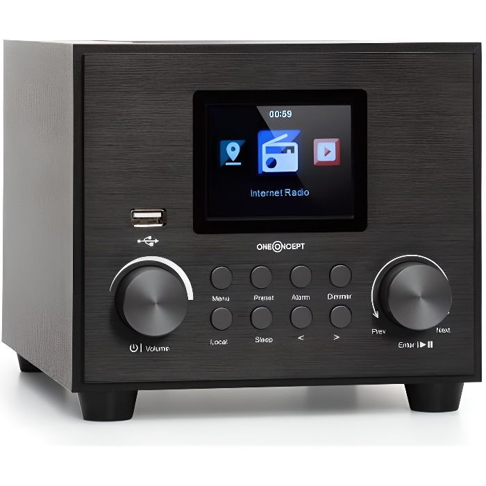 oneConcept Streamo Cube Radio internet WiFi - Streaming 14000 stations mondiale - Bluetooth- Noire