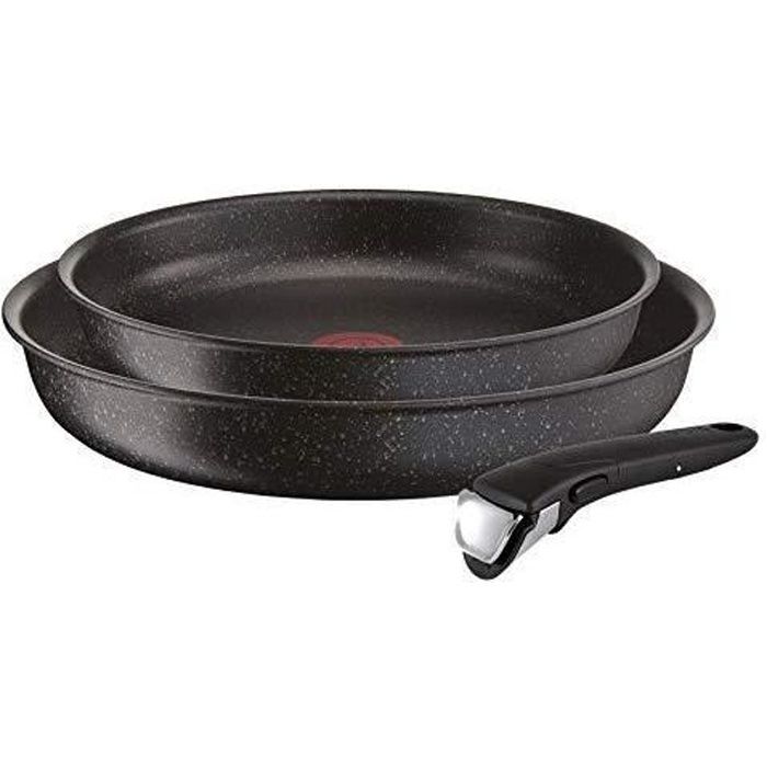 Tefal Ingenio Authentic Lot de 2 Poêles 24/28 cm + 1 Poignée Amovible, Induction, Antiadhésif, Noir Moucheté L6719312