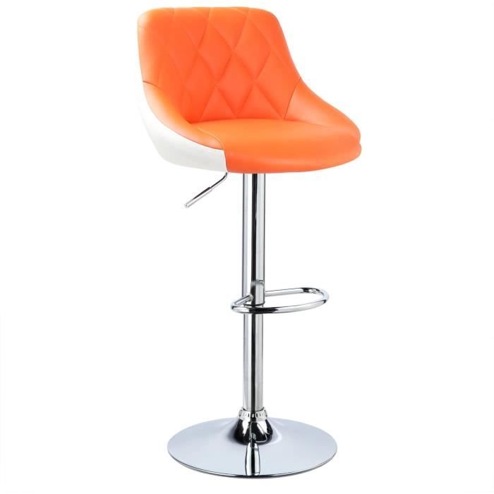 WOLTU Design 2 Couleurs Tabouret de Bar en Similicuir avec repose-pied, Chaise de bar Hauteur réglable,Orange Blanc