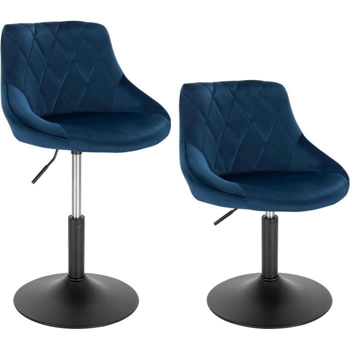 WOLTU 2 X Tabourets de bar siège bien rembourré en velours , Hauteur réglable pieds en métal, Bleu