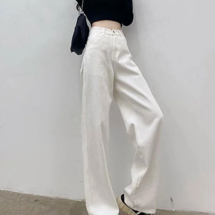 Jean Femme Rétro à Rayures - Coupe Droite Ample, Décontracté élégant - Pantalon Denim Confortable Pour Style Urbain