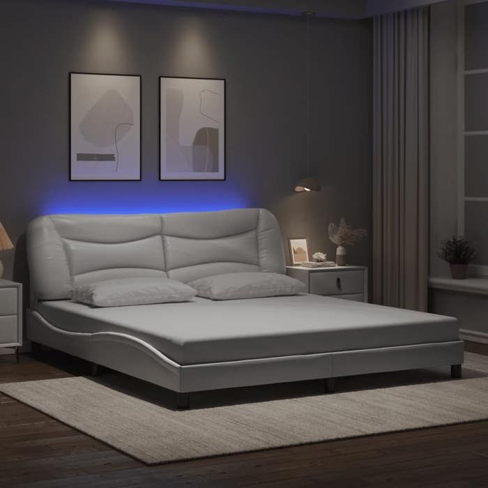 vidaXL Cadre de Lit avec Lumières LED Lit Rembourré Lit Double Lit Adulte de Chambre à Coucher Intérieur Moderne Noir 3213949