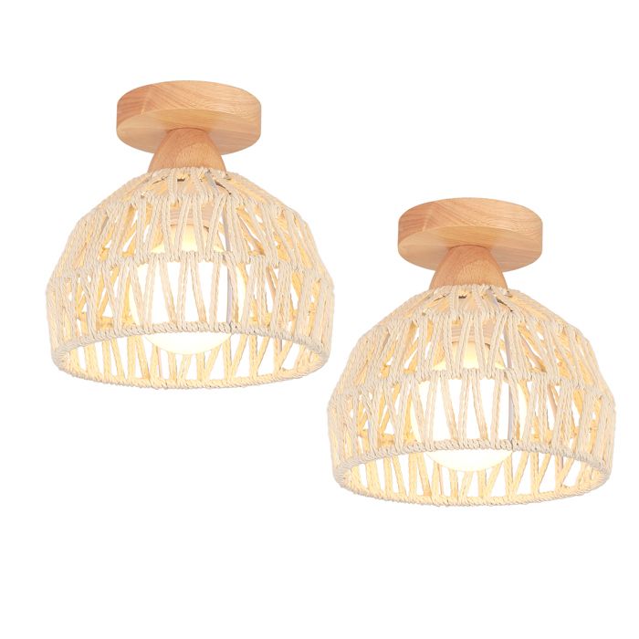 SNOGOLD 2X Moderne Plafonnier en Corde Tissée Demi-Cercle Ø20cm Blanc E27 Luminaire Vintage Éclairage pour Salon Couloir Chambre