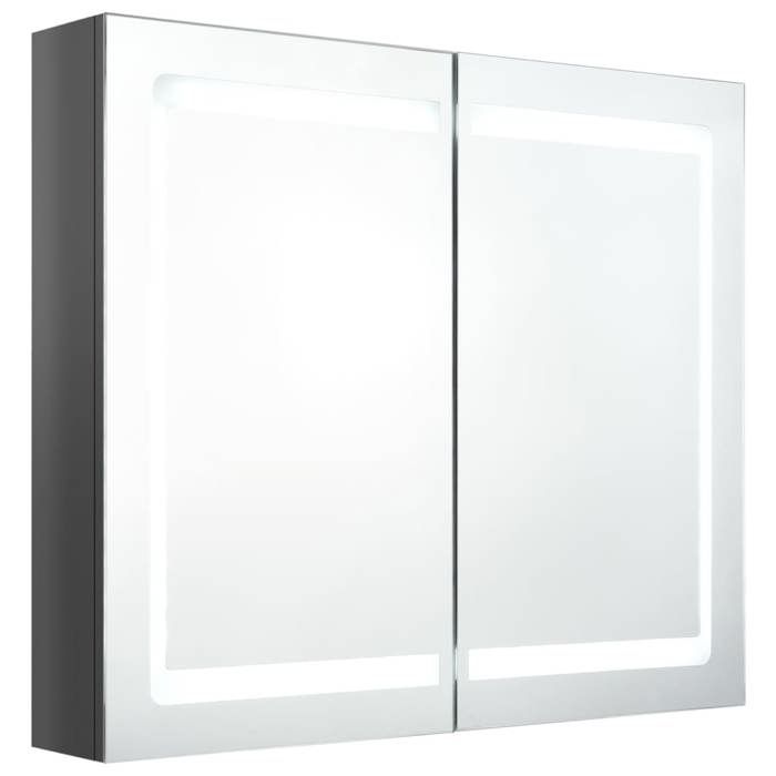 CLOUD Armoire de salle de bain à miroir LED meuble de salle de bain - meuble de rangement Gris brillant - 80x12x68 cm