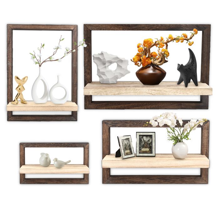 4Pcs étagères murales flottantes décoratives Étagère murale décorative en bois pour Salle de Bain Salon Cuisine Chambre