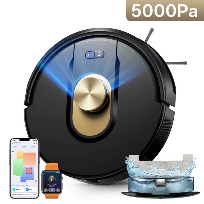 Vactidy Cleanova W9 - Aspirateur Robot Laveur - 5000 Pa - 180 Min Autonomie - Navigation LDS - iWatch / Alexa / Google Home/IFTTT/APP - Vactidy france