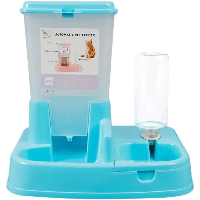 Comparer les prix de Distributeur Croquette Automatiques de Nourriture et d'eau pour Chat/Chien, Croquette pour Chiens Distributeur Eau (Bleu)