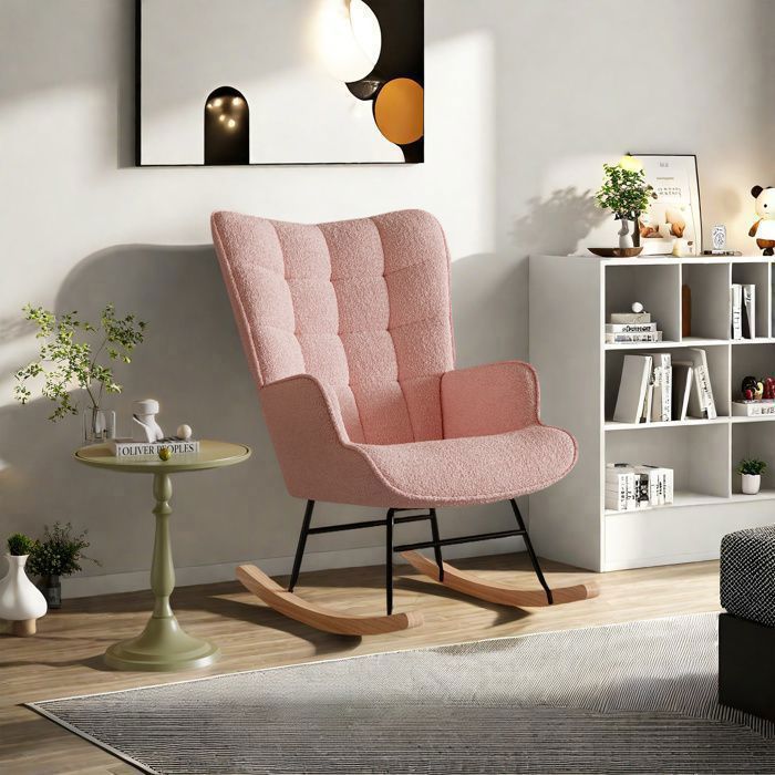 Fauteuil à bascule - NMONET - Velours rose - Design moderne - 68x75x92 cm - 1 place