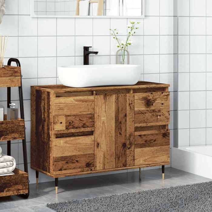 RemiseArmoire de salle de bain - UU - Mobilier meuble de rangement vieux bois 80 x 33 x 60 cm Bois ingénierie JILIMAISON2025