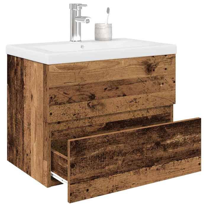 SALE 2025Meuble bas sous évier - Meuble lavabo avec bassin et robinet intégrés - vieux bois -269 Kg 3695