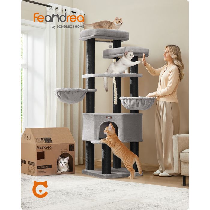 Meilleurs prix pour Arbre à Chat XXL - Feandrea - 1867 cm - Sisal 11 cm - Gris et Noir