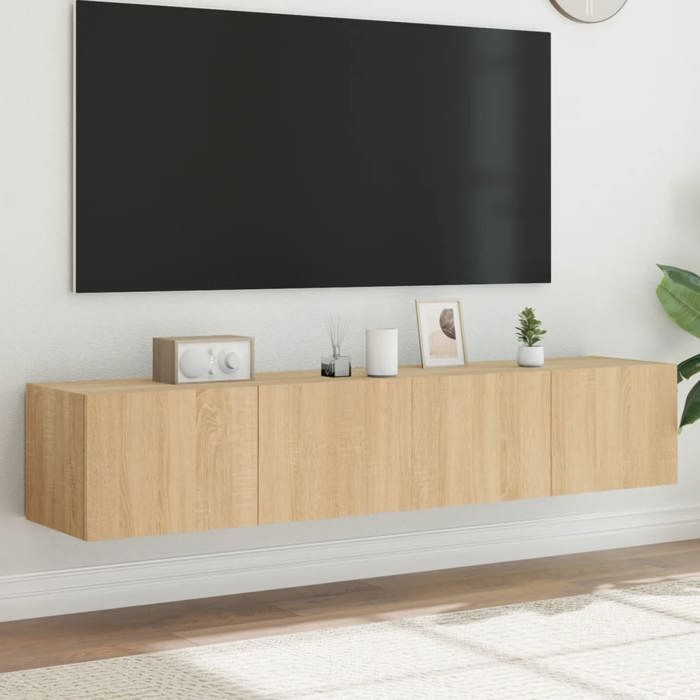 （8363070)Meubles TV muraux lumières LED 2 pcs chêne sonoma 80x35x31 cm