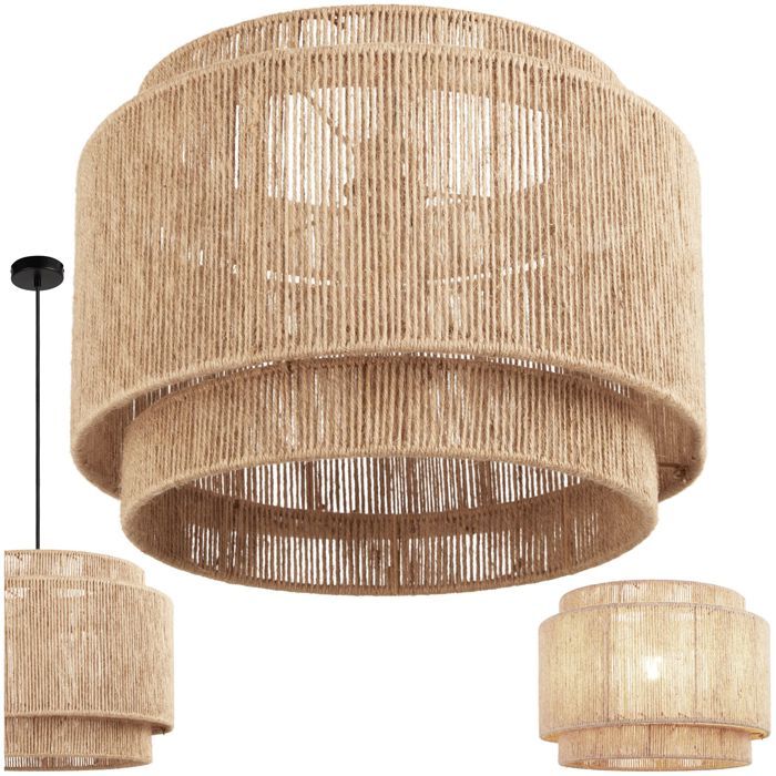 Abat-jour - TECTAKE - Suspension jute LIGNEA LUX au style bohème et sructure en acier 40W Ø 46 x 32 cm - Marron naturel