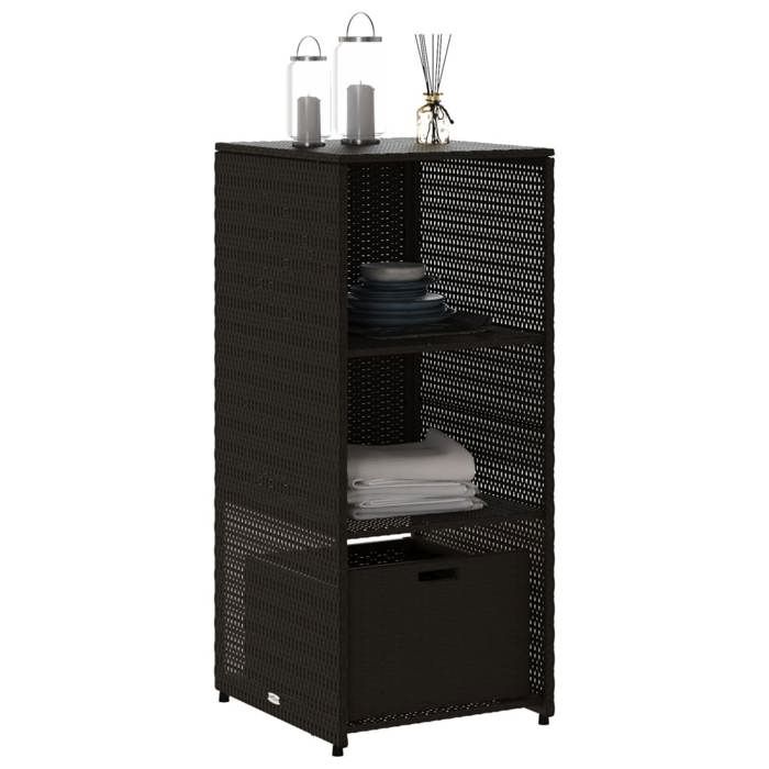 Armoire de rangement de jardin en résine tressée - WIENS - 50x55x115 cm - Noir - Résine tressée - Cadre en acier