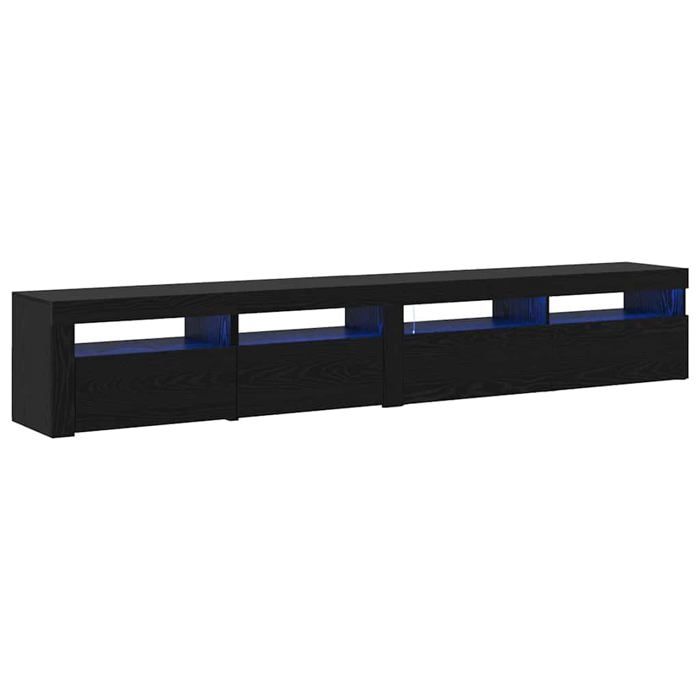 Meuble TV moderne - vidaXL - Chêne Noir - 240x35x40 cm - Bois dingénierie - Bandes LED - 3 portes - 4 étagères