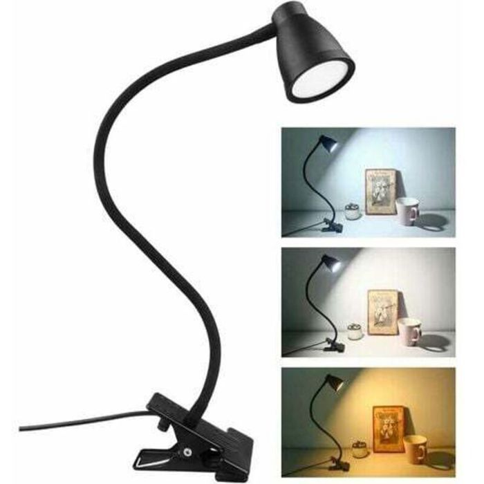 Lampe bureau LED pince USB rechargeable -1 3couleurs luminosité réglable 360° lecture étude travail - Blanc Aucuneary