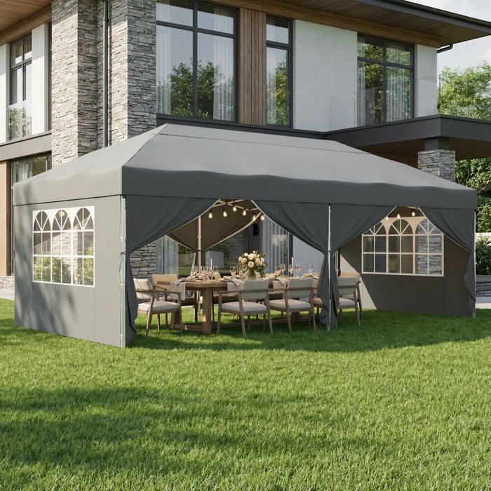 Tonnelle Protection Solaire Tente de Jardin Portable avec Parois Usage Extérieur 6 x 3 m Gris