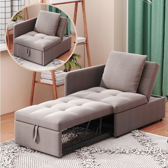 Canapé convertible 3 en 1 avec dossier réglable 5 positions. canapé relax de salon et chambre. lin. 177×68×65cm. gris clair
