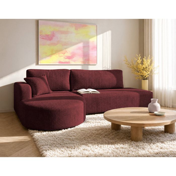 Miro - Canapé dangle gauche 4 places convertible avec coffre en velours texturé - Prune