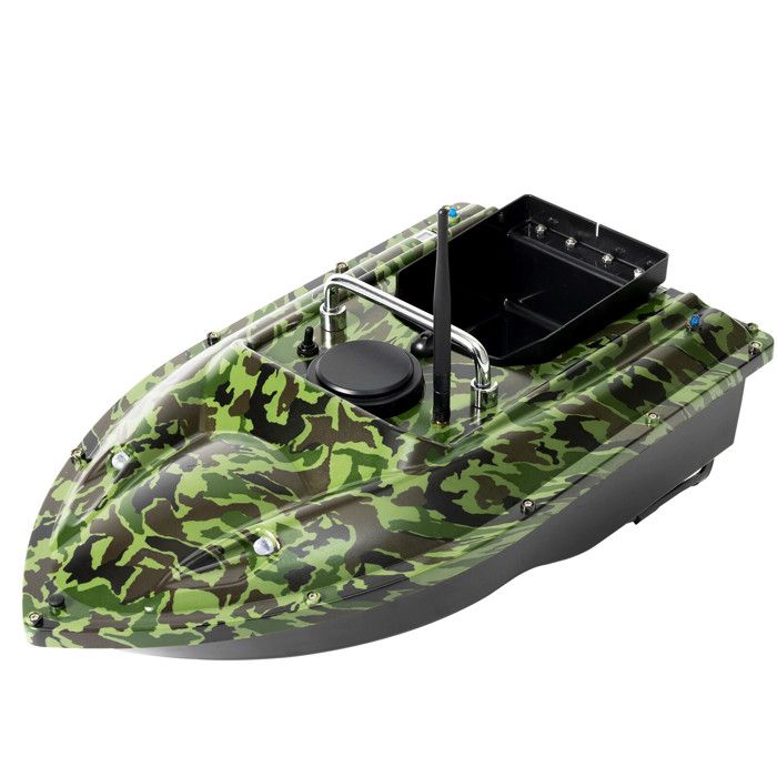 Bateau Appât Camouflage 1.5kg Bateau Appât Télécommandé Pêche - Portée 500m - Charge 1.5kg - LED