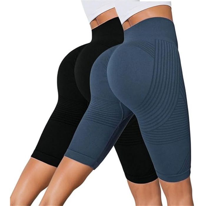 Lot de 2 Legging Shorts Anti Cellulite Femme Legging 3D Anti Cellulite Femme Leggings de Sport Push up Gainant Leggings Court Sculpt