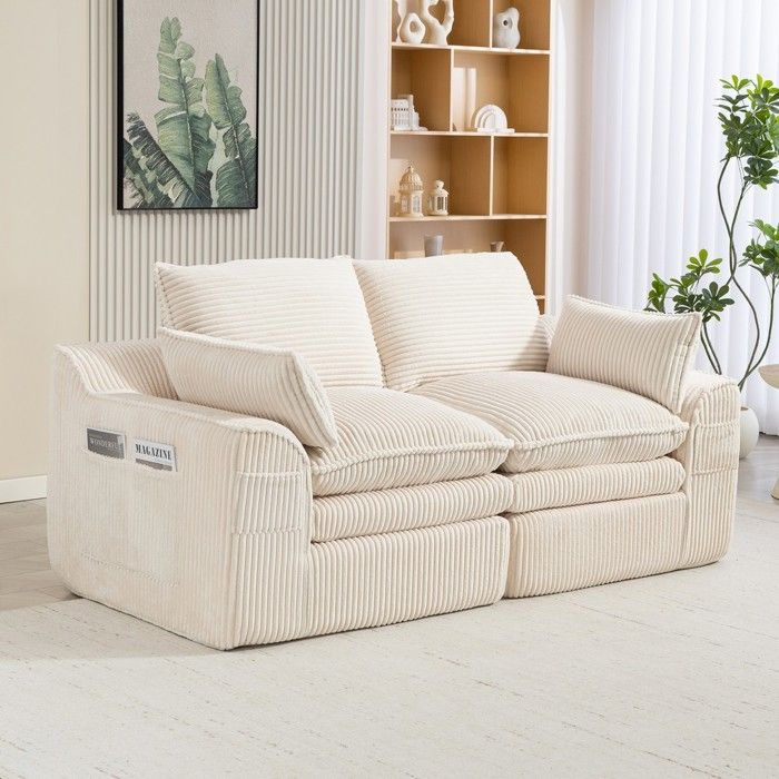 Canapé 2 places - MINIMAL - W2845 - Mousse 3 couches & noyau à ressorts - Poches latérales - Beige