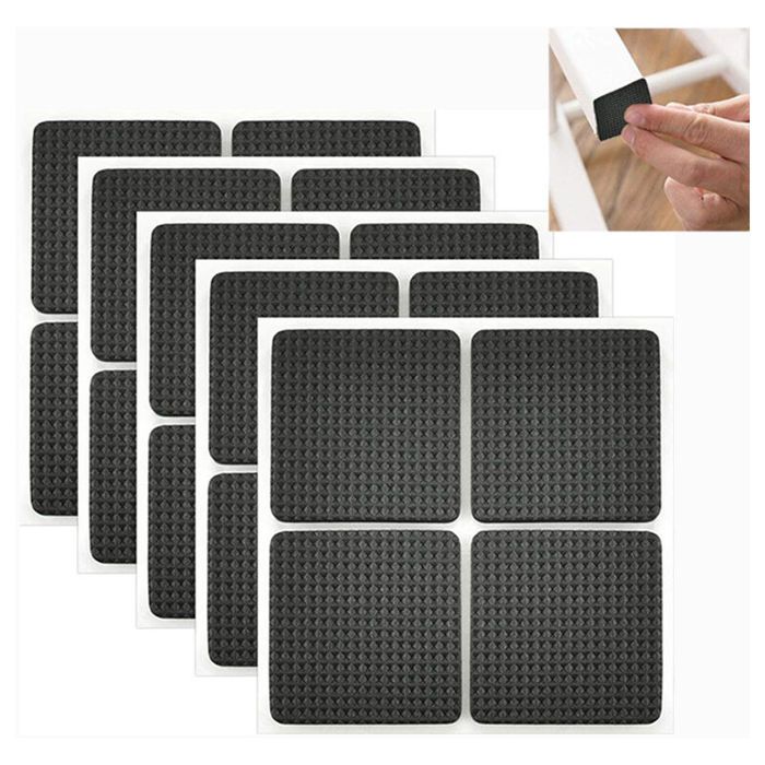 24pc patins antidérapants en caoutchouc pour pieds de chaise carrés pour protéger les carrelages et les tables 4 x 4 cm (noir)