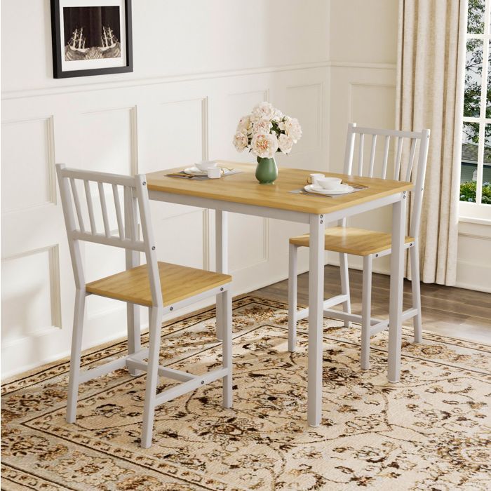Ensemble table de cuisine avec 2 chaises - pour cuisine et coin repas - en panneaux de particules et acier - naturel et blanc