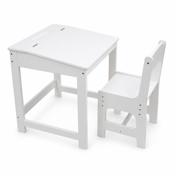 Bureau Enfant avec Chaise GINGER HOME Plateau Relevable et Rangement pour Dessin Étude et Jeux Blanc et Bois