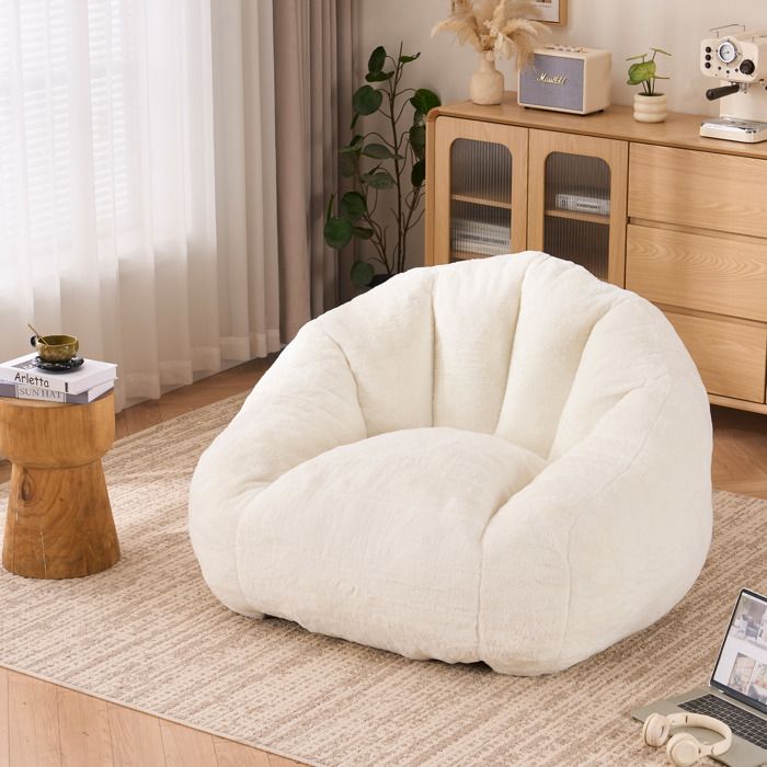 Pouf Poire en Peluche - Fauteuil Confortable - Mousse à mémoire - Pour Chambre - 123x111x75cm - Beige