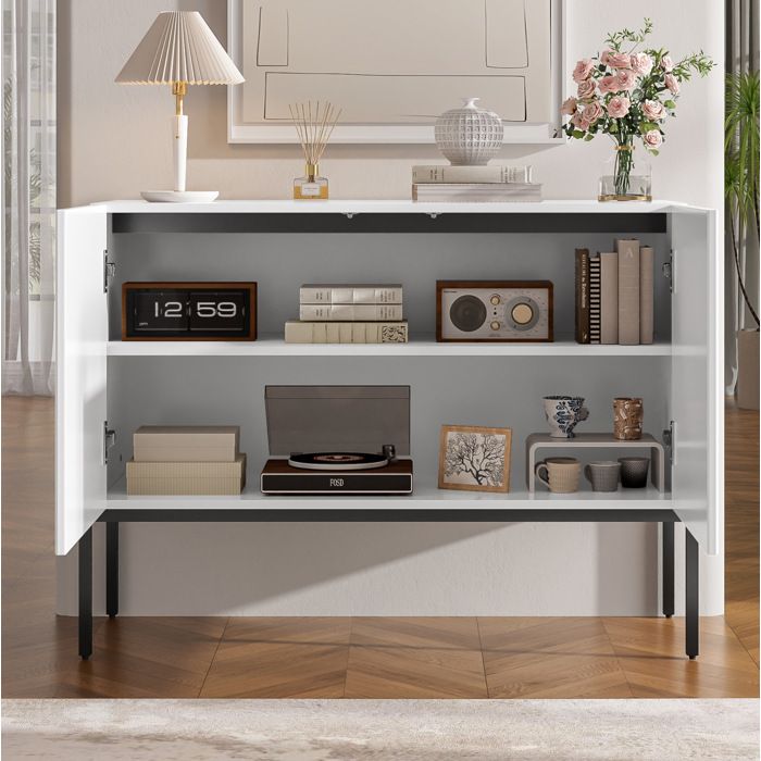 Buffet Bas 2 Portes Blanc Bahut Moderne FloraGrace Pour Salon Ou Entree Grand Rangement 100x40x75cm