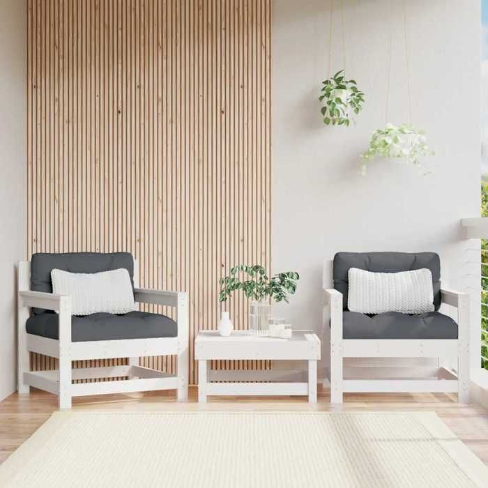Fauteuils de jardin (par siège):110 kg et coussins (lot de 2) blanc bois de pin massif - Petit canapé balcon LL2439