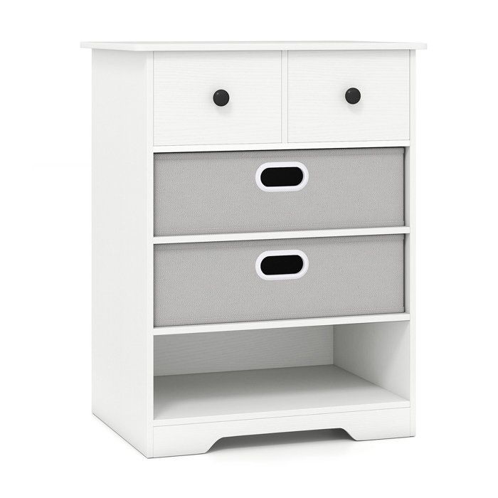 Rangement optimisé - commode 4 tiroirs avec étagère ouverte tiroirs amovibles pour vêtements et accessoires