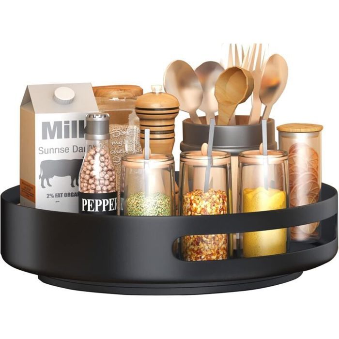 Plateau tournant en acier 254 cm – Rangement épices cuisine noir pivotant et gain de place