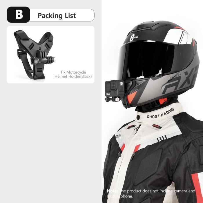 Support Casque Moto 3 Voies Pour GoPro - Montage Menton, Rotation 180°, Sécurité
