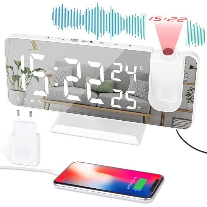 Réveil Vintage PLUS PO Lumineux Avec Projection - Horloge Numérique LED Pour Enfants Et Chevet