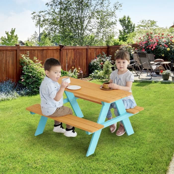 Ensemble table et chaises de jardin enfant d'extérieur en bois